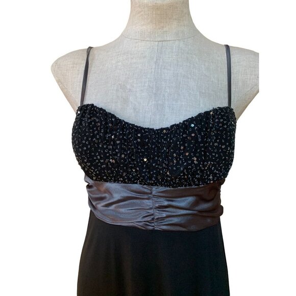 Y2K Vintage Babydoll Cocktail Dress Black Beaded Sequin Sweetheart S/M - Picture 2 of 9